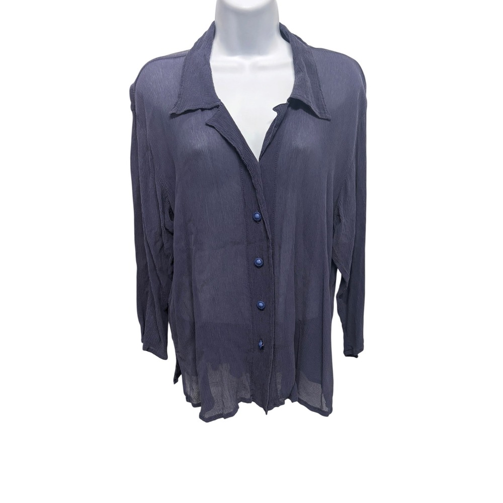 URU 100% Silk Lapis Blue Crinkle Gauze Camp Shirt Hand-Dyed USA One Size NEW
